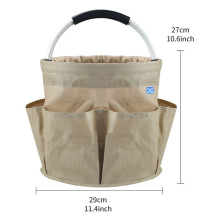 Blue Foldable Oxford Cloth Round Picnic Basket with Padded Metal Handle - 6 Pocket Large Capacity Storage Tote for Outdoor Beach and Shopping - Image 6
