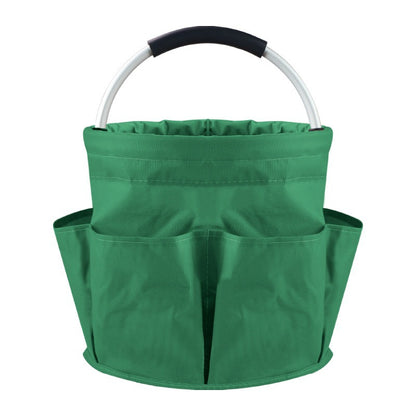 Green Foldable Oxford Cloth Round Picnic Basket with Padded Metal Handle - 6 Pocket Large Capacity Storage Tote for Outdoor Beach and Shopping