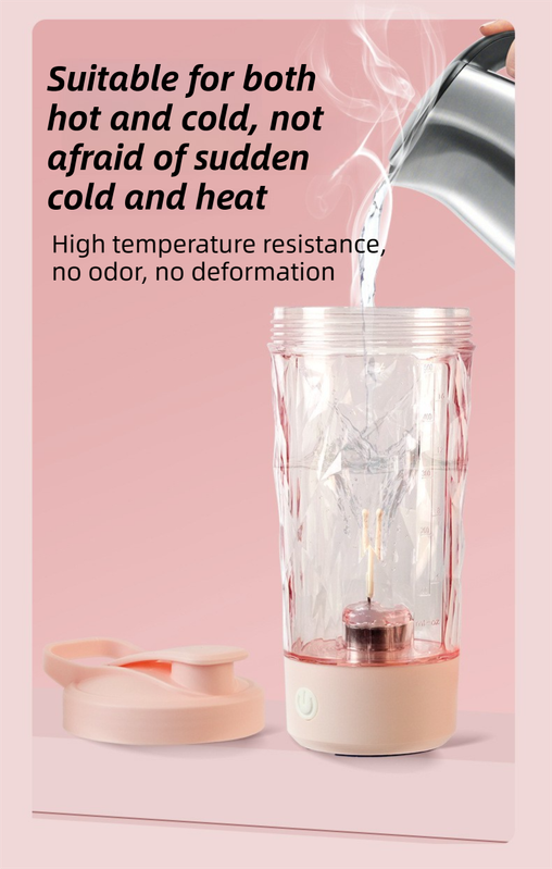 500ML Pink Portable Diamond Electric Shaker - Strong Vortex Stirring, Dual Temperature Endurance & Self-Cleaning for Protein Powder Coffee - Image 3