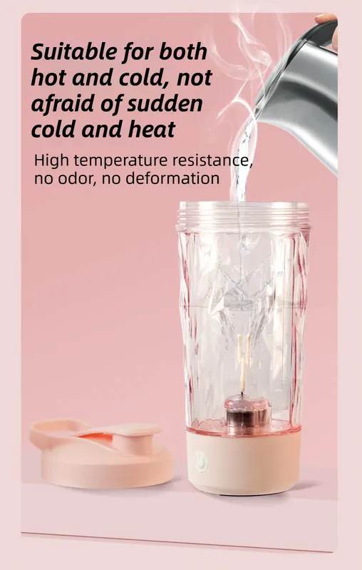 500ML Pink Portable Diamond Electric Shaker - Strong Vortex Stirring, Dual Temperature Endurance & Self-Cleaning for Protein Powder Coffee - Image 3