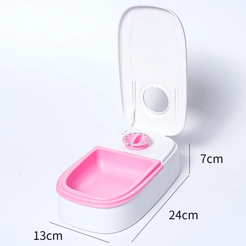 Pink Silent Automatic Pet Single Meal Dispenser with Rotary Buckle - Longest 48H Scheduled and Long Battery Life, Detachable for Easy Cleaning