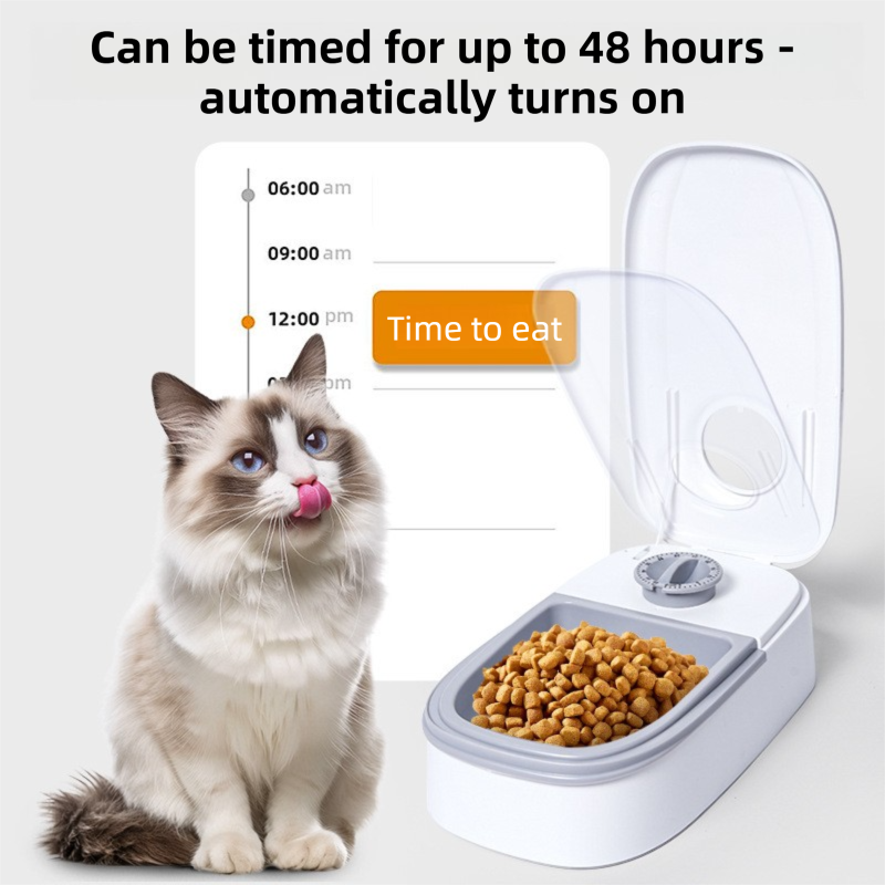 Grey Silent Automatic Pet Single Meal Dispenser with Rotary Buckle - Longest 48H Scheduled and Long Battery Life, Detachable for Easy Cleaning - Image 3