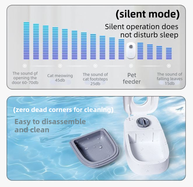Grey Silent Automatic Pet Single Meal Dispenser with Rotary Buckle - Longest 48H Scheduled and Long Battery Life, Detachable for Easy Cleaning - Image 4