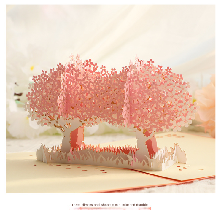 3D Handcrafted Cherry Blossom Pop-Up Greeting Card - Handwritten Paper Sculpture Card for Valentine's Day, Mother's Day & Anniversary - Image 2