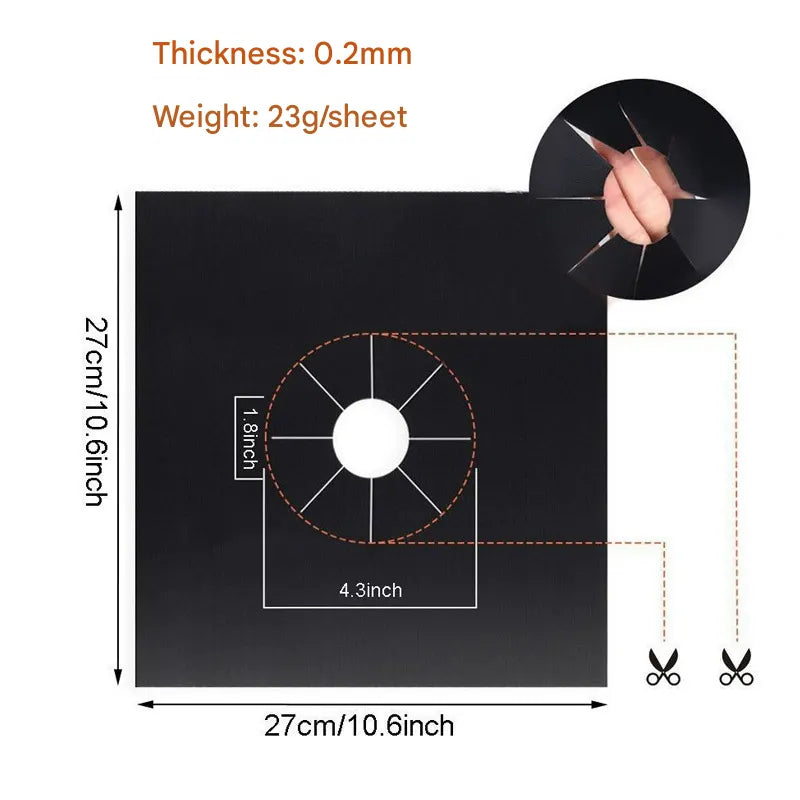 2-Piece Black Reusable Oil-Proof Teflon Stovetop Burner Liners - Cuttable, Non-Stick, Heat-Resistant & Dishwasher Safe Clean Pad