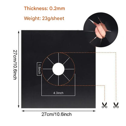 2-Piece Black Reusable Oil-Proof Teflon Stovetop Burner Liners - Cuttable, Non-Stick, Heat-Resistant & Dishwasher Safe Clean Pad