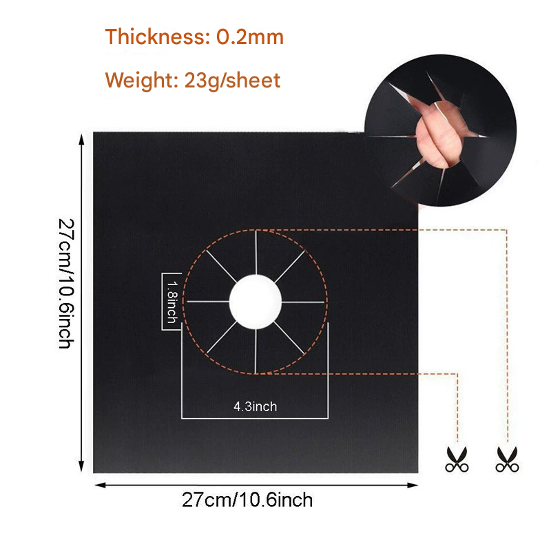 4-Piece Black Reusable Oil-Proof Teflon Stovetop Burner Liners - Cuttable, Non-Stick, Heat-Resistant & Dishwasher Safe Clean Pad - Image 2