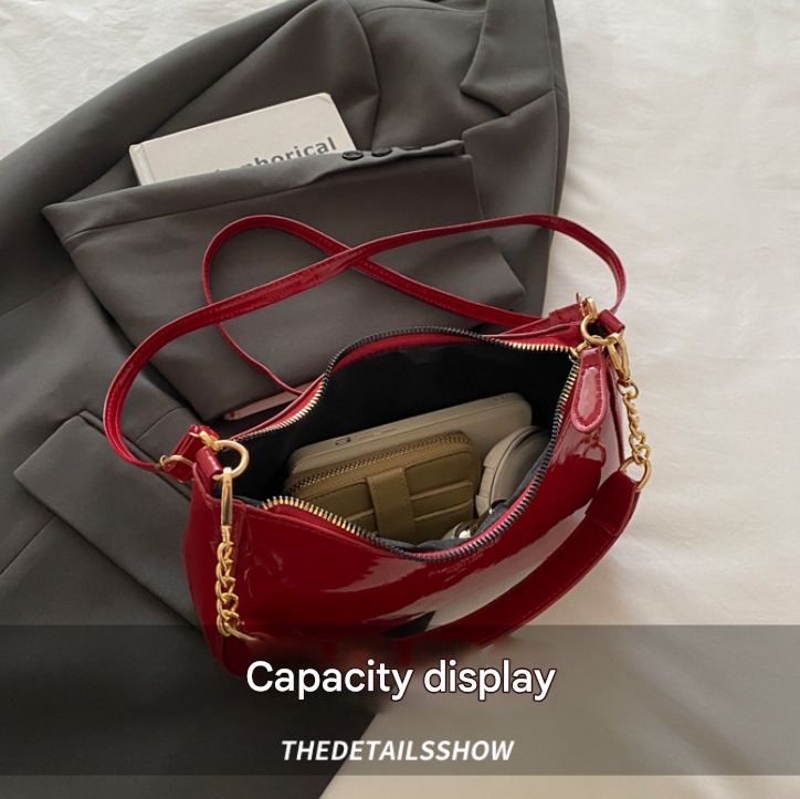 White Chic Glossy PU Leather Underarm Bag & Crossbody Purse with Cherry Charm - Versatile Handbag for Women - Image 3