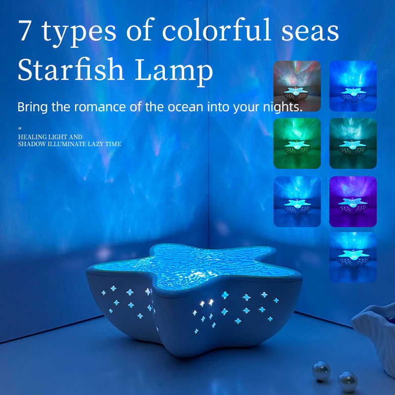 7-Colors Rechargeable Starfish Water Ripple Projection Lamp - Brightness Adjustable Ocean Ambiance Night Light - Image 2
