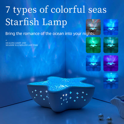 7-Colors Rechargeable Starfish Water Ripple Projection Lamp - Brightness Adjustable Ocean Ambiance Night Light - Image 2