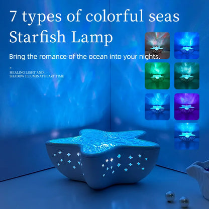 7-Colors Rechargeable Starfish Water Ripple Projection Lamp - Brightness Adjustable Ocean Ambiance Night Light - Image 2