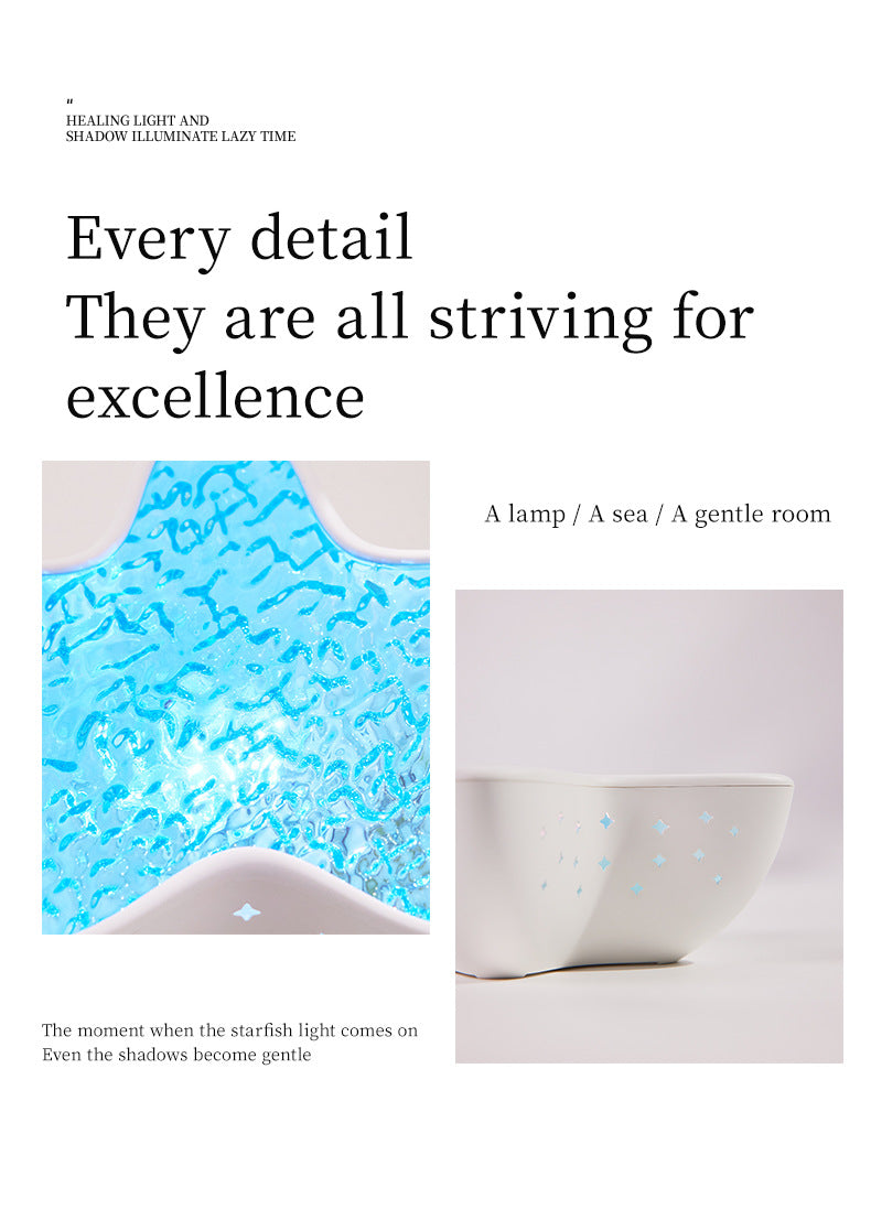 7-Colors Rechargeable Starfish Water Ripple Projection Lamp - Brightness Adjustable Ocean Ambiance Night Light - Image 4