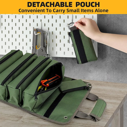 Grey Heavy-Duty Oxford Cloth Roll-Up Tool Organizer - Detachable Multi-Purpose Utility Bag for Mechanics, Electricians & Outdoors - Image 3