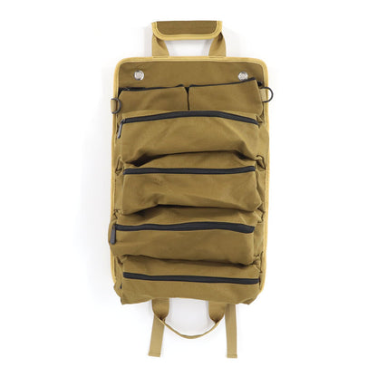 Khaki Heavy-Duty Oxford Cloth Roll-Up Tool Organizer - Detachable Multi-Purpose Utility Bag for Mechanics, Electricians & Outdoors