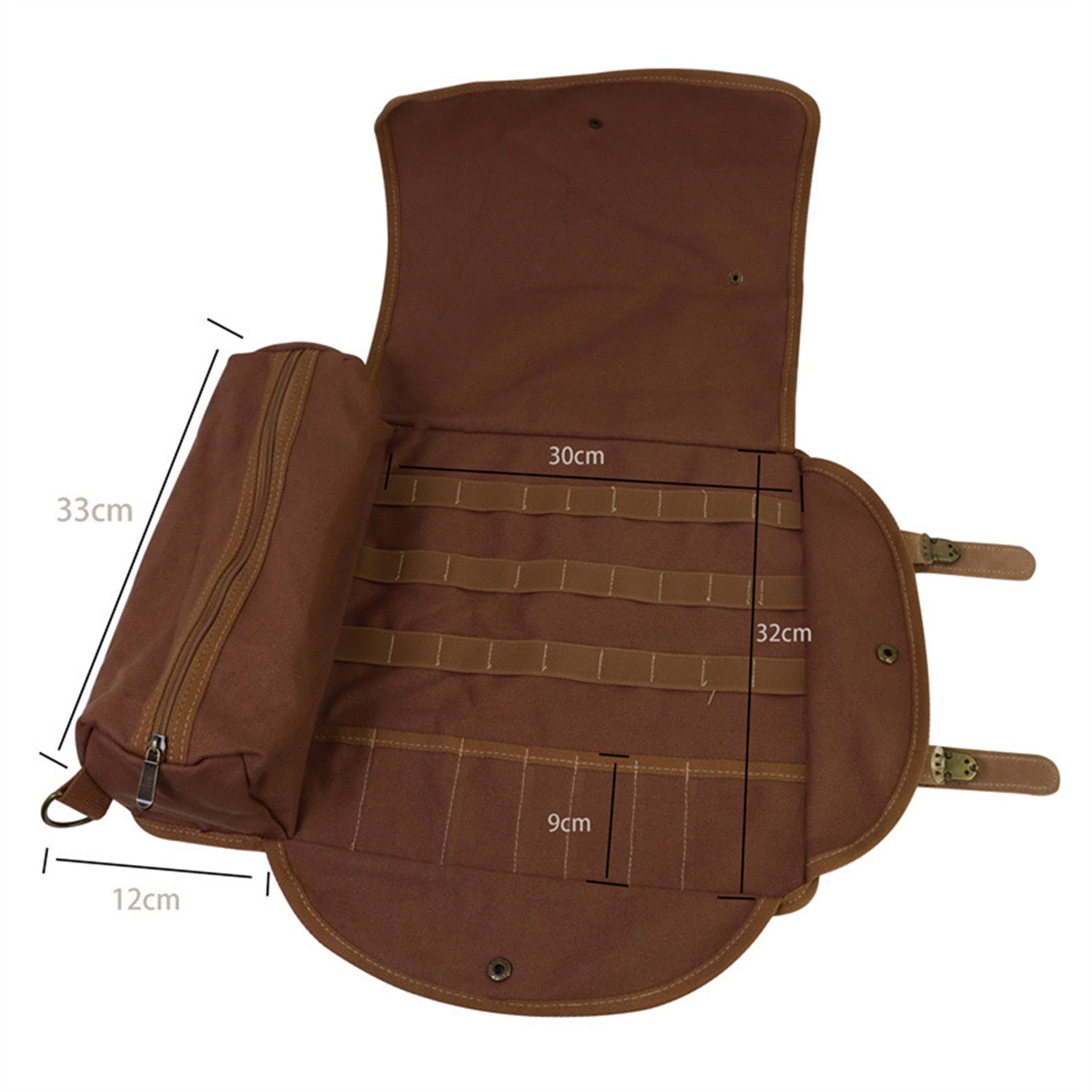 Brown Professional Bartender Kit Travel Bag - Durable Canvas Tool Organizer and Bar Briefcase with Metal Buckles (45x35cm) - Image 4