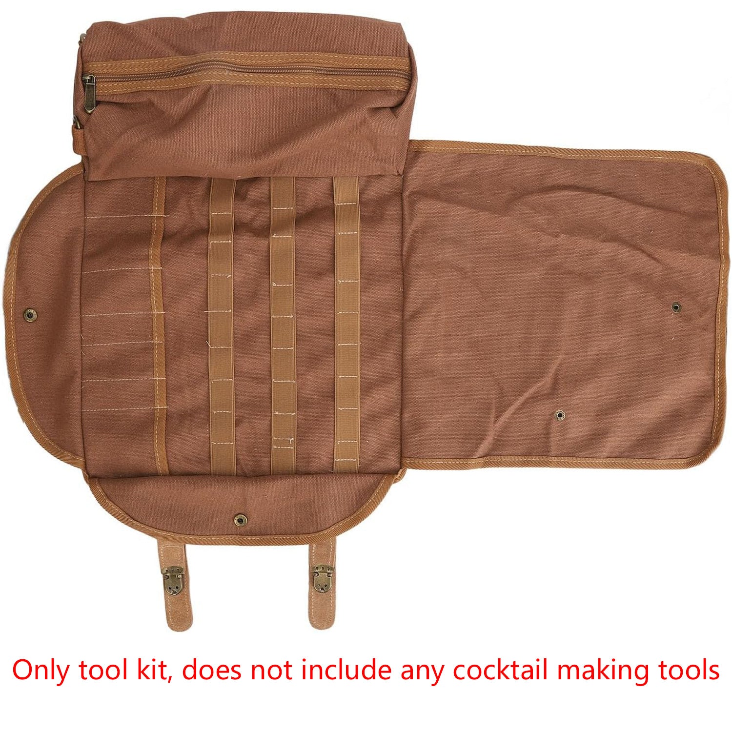 Brown Professional Bartender Kit Travel Bag - Durable Canvas Tool Organizer and Bar Briefcase with Metal Buckles (45x35cm) - Image 5