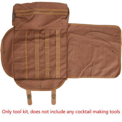 Brown Professional Bartender Kit Travel Bag - Durable Canvas Tool Organizer and Bar Briefcase with Metal Buckles (45x35cm) - Image 5
