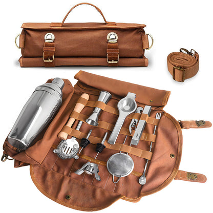 Blue Professional Bartender Kit Travel Bag - Durable Canvas Tool Organizer and Bar Briefcase with Metal Buckles (45x35cm) - Image 2