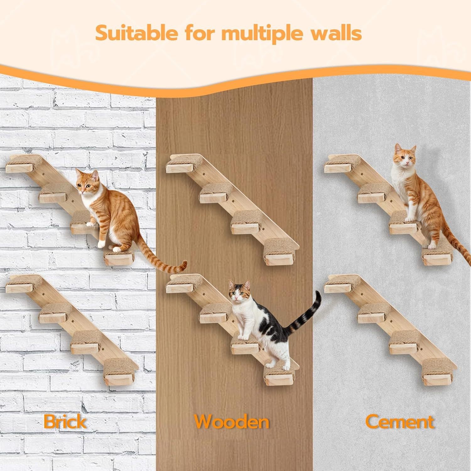 2-Tier Solid Wood Wall-Mounted Cat Climbing Ladder - Vertical Jumping Steps for Indoor Cats with Installation Kit - Image 2