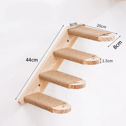 3-Tier Solid Wood Wall-Mounted Cat Climbing Ladder - Vertical Jumping Steps for Indoor Cats with Installation Kit - Image 3