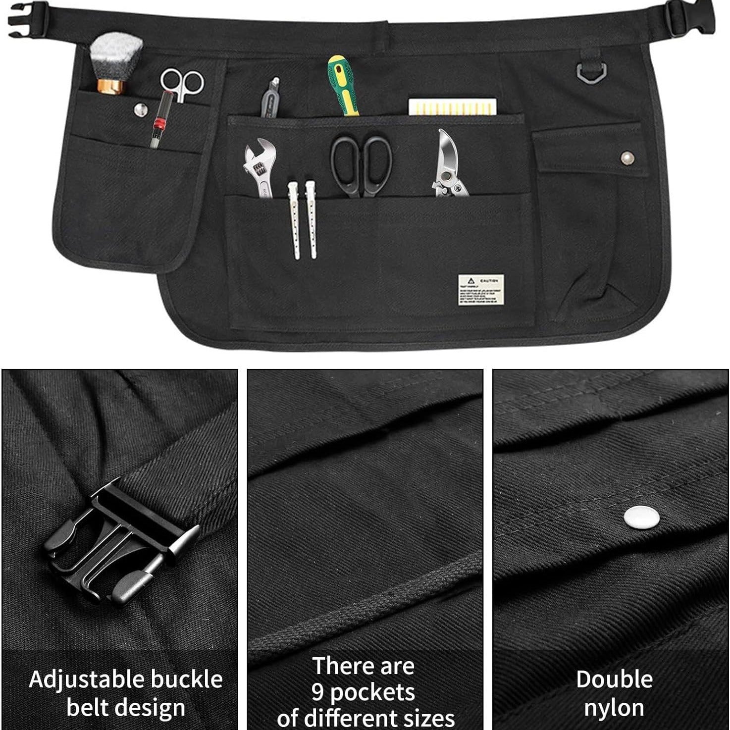 Black 10-Pocket Multi-Purpose Half-Body Utility Apron - Heavy-Duty Organizer Belt for Gardening, Makeup & Hardware - Image 2