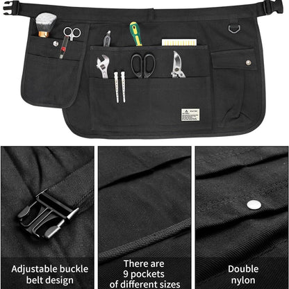 Black 10-Pocket Multi-Purpose Half-Body Utility Apron - Heavy-Duty Organizer Belt for Gardening, Makeup & Hardware - Image 2