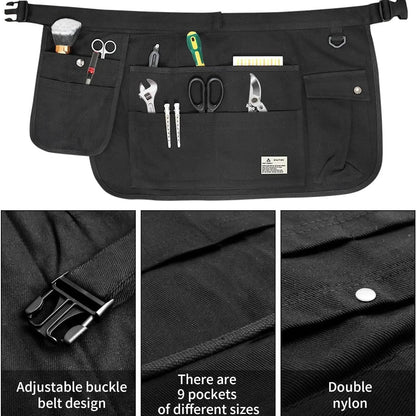Black 10-Pocket Multi-Purpose Half-Body Utility Apron - Heavy-Duty Organizer Belt for Gardening, Makeup & Hardware - Image 2