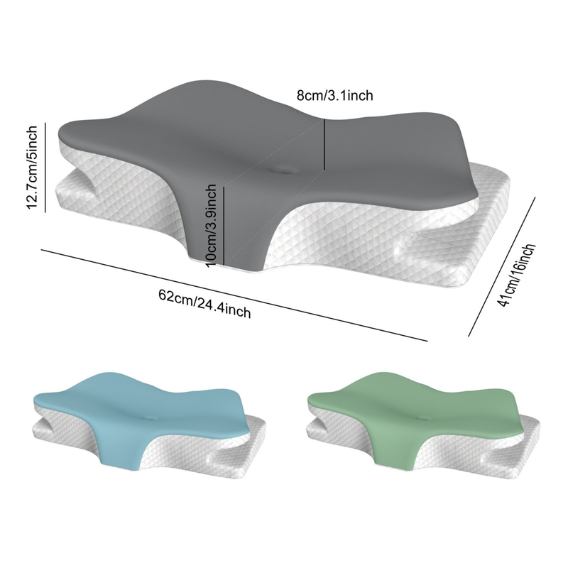 Grey Breathable Butterfly Contoured Memory Foam Pillow - Dual-Height Orthopedic Neck Pillow with 5-Zone Cervical Support - Image 6