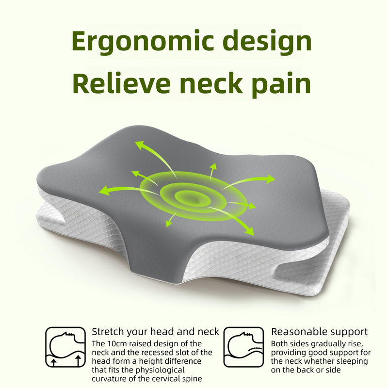 Green Breathable Butterfly Contoured Memory Foam Pillow - Dual-Height Orthopedic Neck Pillow with 5-Zone Cervical Support - Image 3