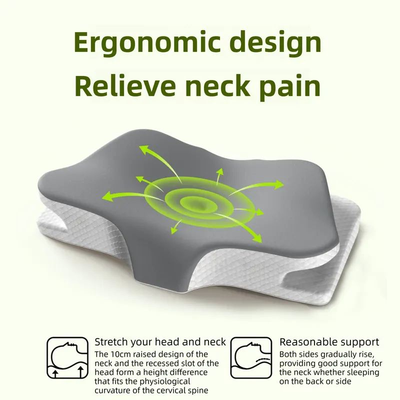 Green Breathable Butterfly Contoured Memory Foam Pillow - Dual-Height Orthopedic Neck Pillow with 5-Zone Cervical Support - Image 3