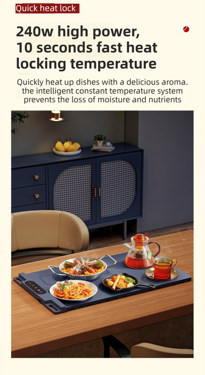 Blue 65x38CM Roll-Up Food Warming Silicone Mat with Precise Temprature Control & 240W High Power - Waterproof and Oilproof Thermal Table Pad - Image 2