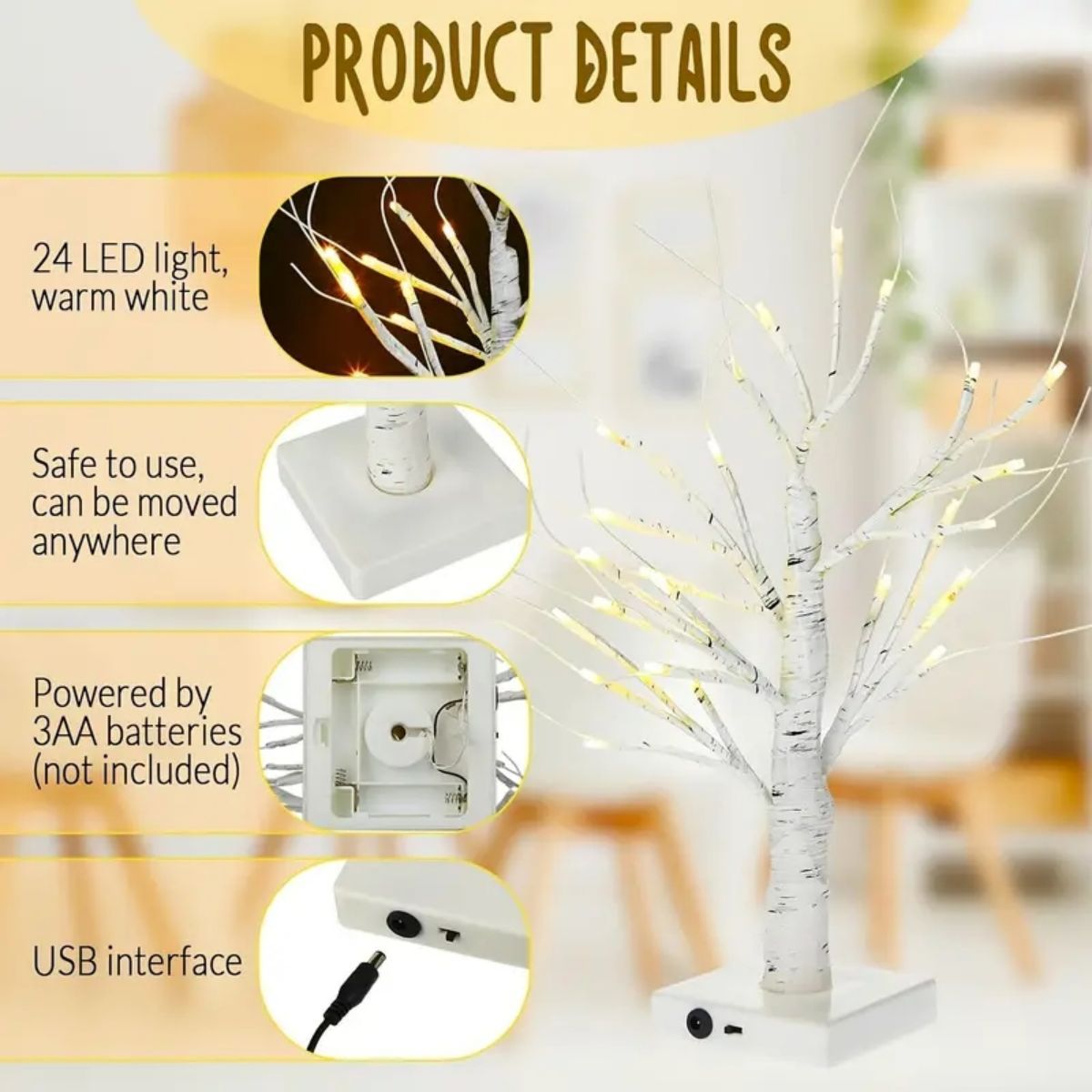 24 LEDS Birch Tree Lamp with Bendable Branches Style - Warm White Romantic Decorative Night Light Decor - Image 3