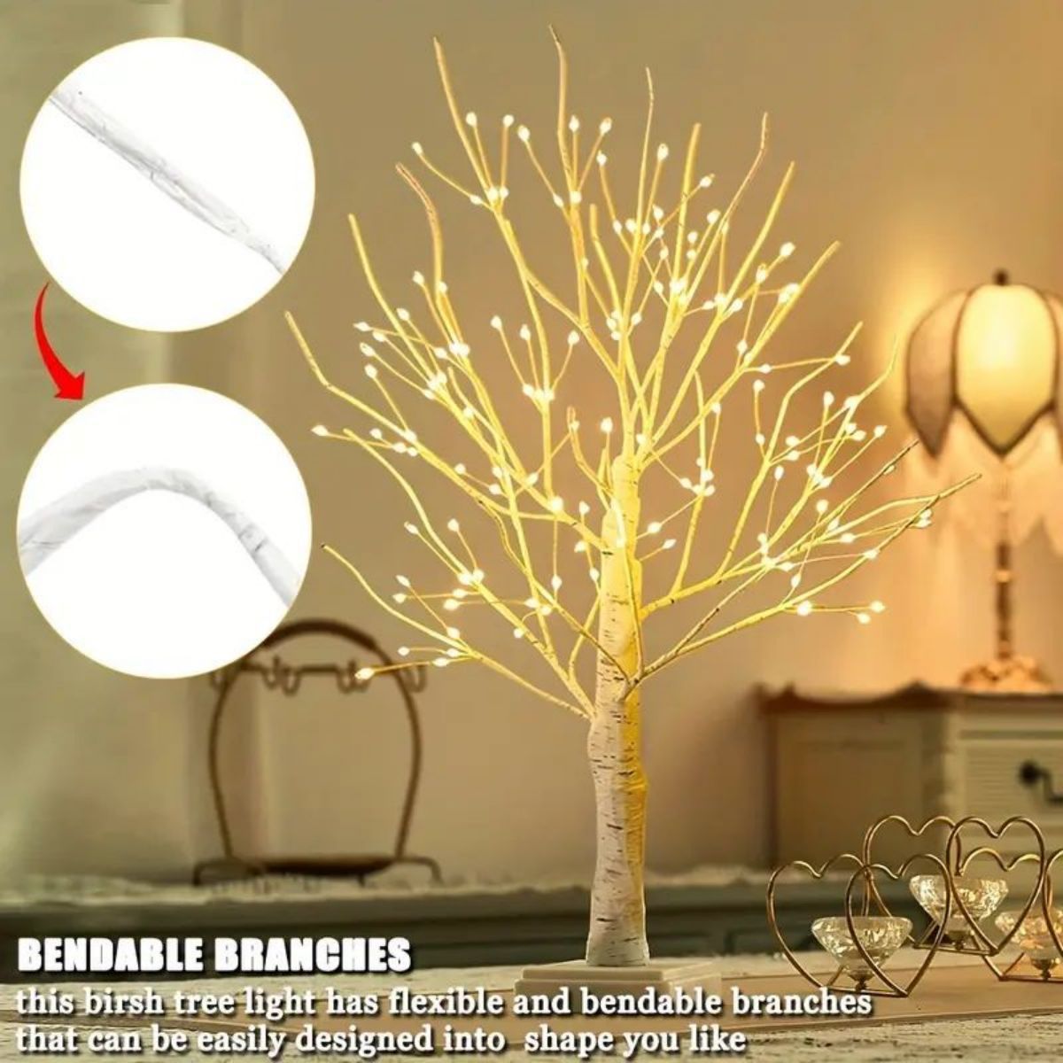 144 LEDS Birch Tree Lamp with Bendable Branches Style - Warm White Romantic Decorative Night Light Decor - Image 2