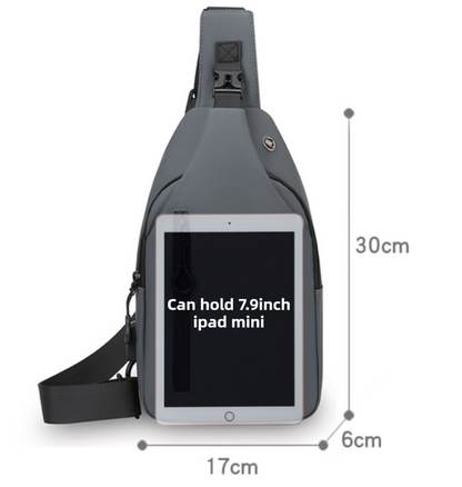 Black Waterproof Unisex Chest Bag with USB Charging & Headphone Port  - 3-Layer Large Capacity PU Leather Crossbody Bag - Image 4