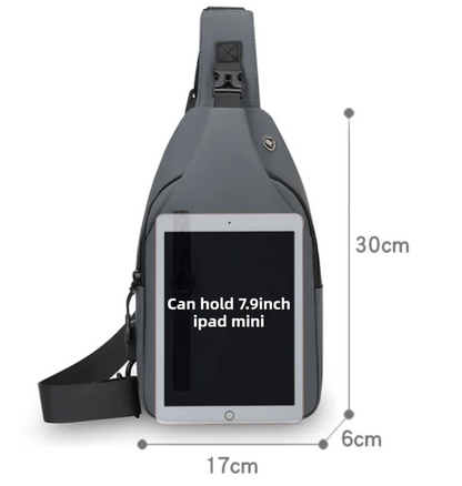 Blue Waterproof Unisex Chest Bag with USB Charging & Headphone Port  - 3-Layer Large Capacity PU Leather Crossbody Bag - Image 4