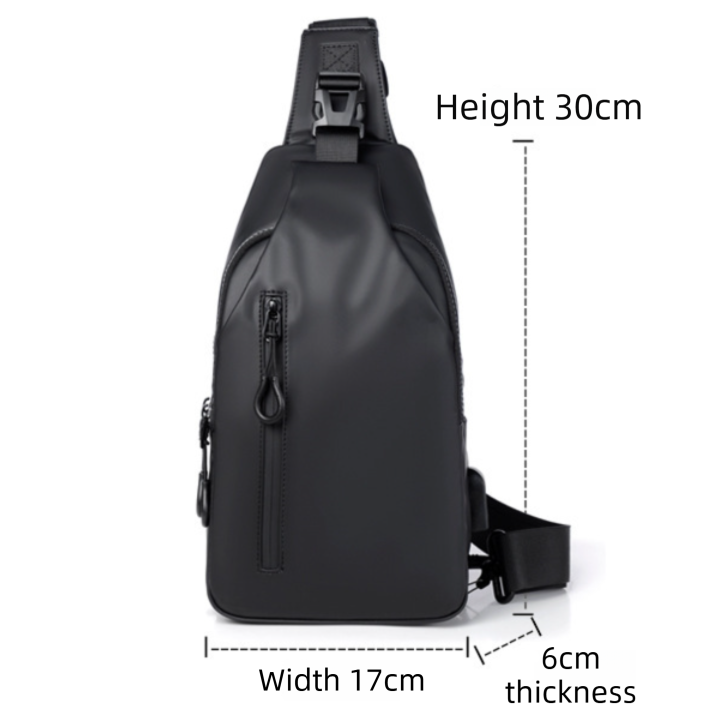 Grey Water / Wrinkle-Resistant Nylon Men's Tactical Chest Bag with USB Charging Port - 4 Layer Large Capacity Crossbody Pack - Image 5