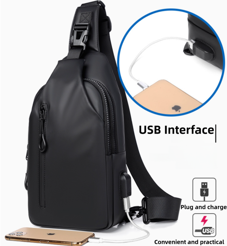 Blue Water / Wrinkle-Resistant Nylon Men's Tactical Chest Bag with USB Charging Port - 4 Layer Large Capacity Crossbody Pack - Image 2