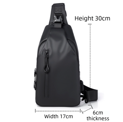 Blue Water / Wrinkle-Resistant Nylon Men's Tactical Chest Bag with USB Charging Port - 4 Layer Large Capacity Crossbody Pack - Image 5