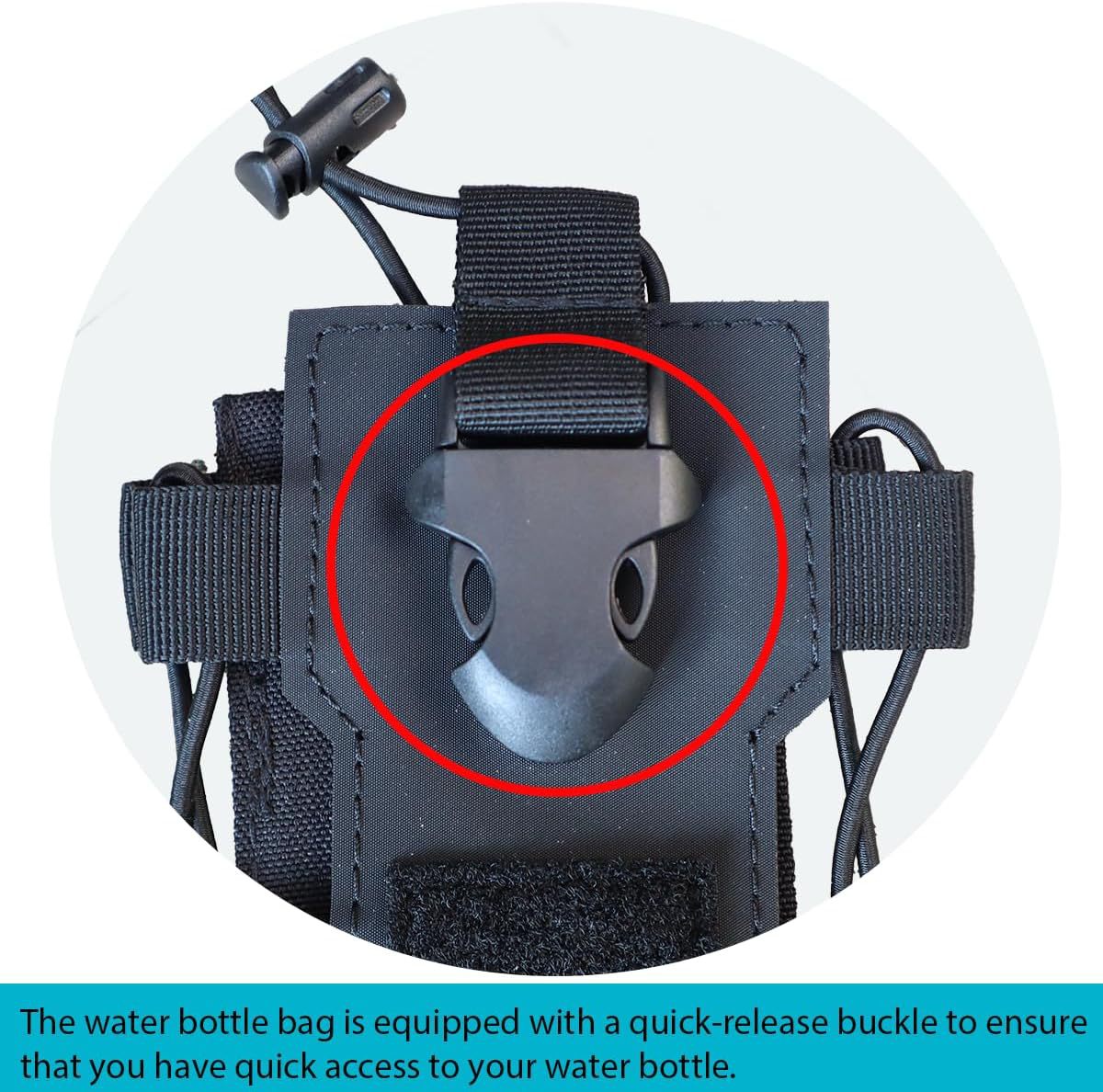Black Adjustable Tactical Water Bottle Pouch - Multi-Functional MOLLE Compatible Accessory Bag for Hiking & Outdoor Survival - Image 4