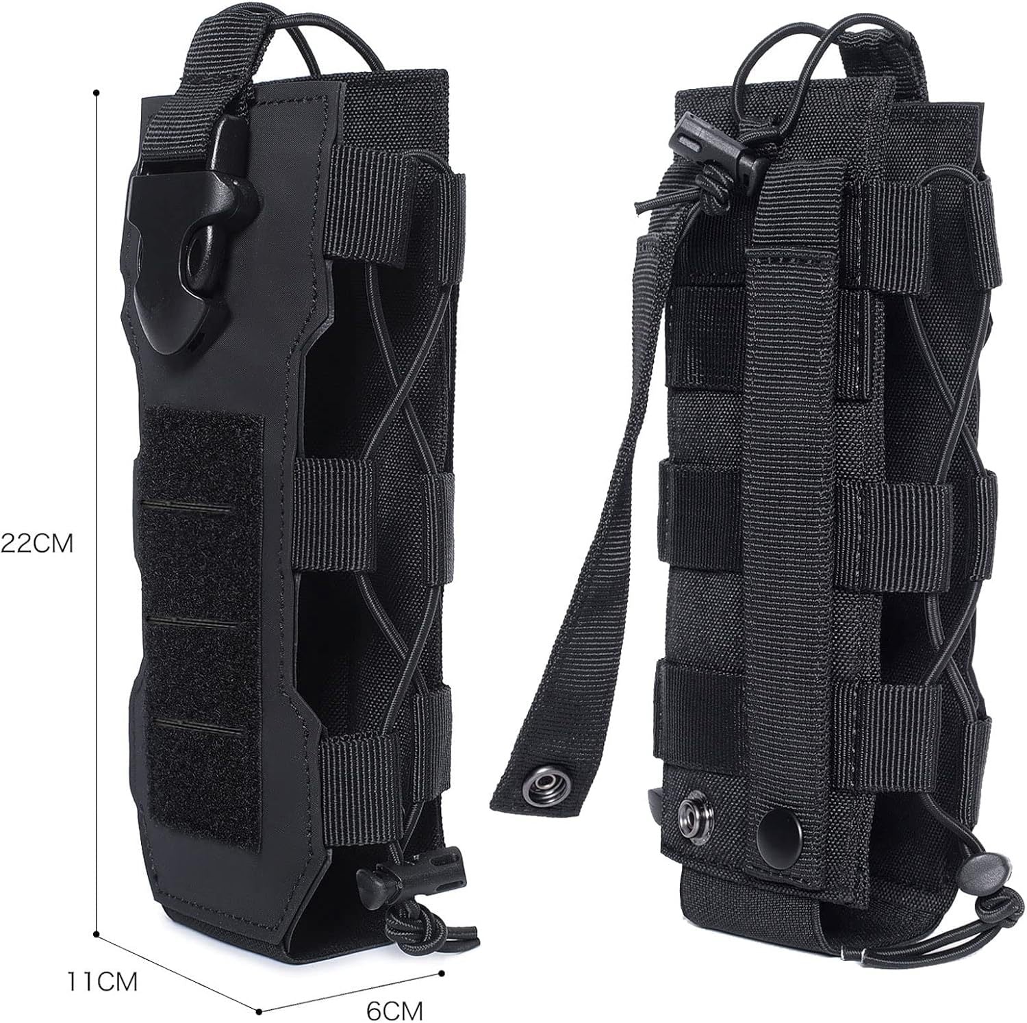 Black Adjustable Tactical Water Bottle Pouch - Multi-Functional MOLLE Compatible Accessory Bag for Hiking & Outdoor Survival - Image 5