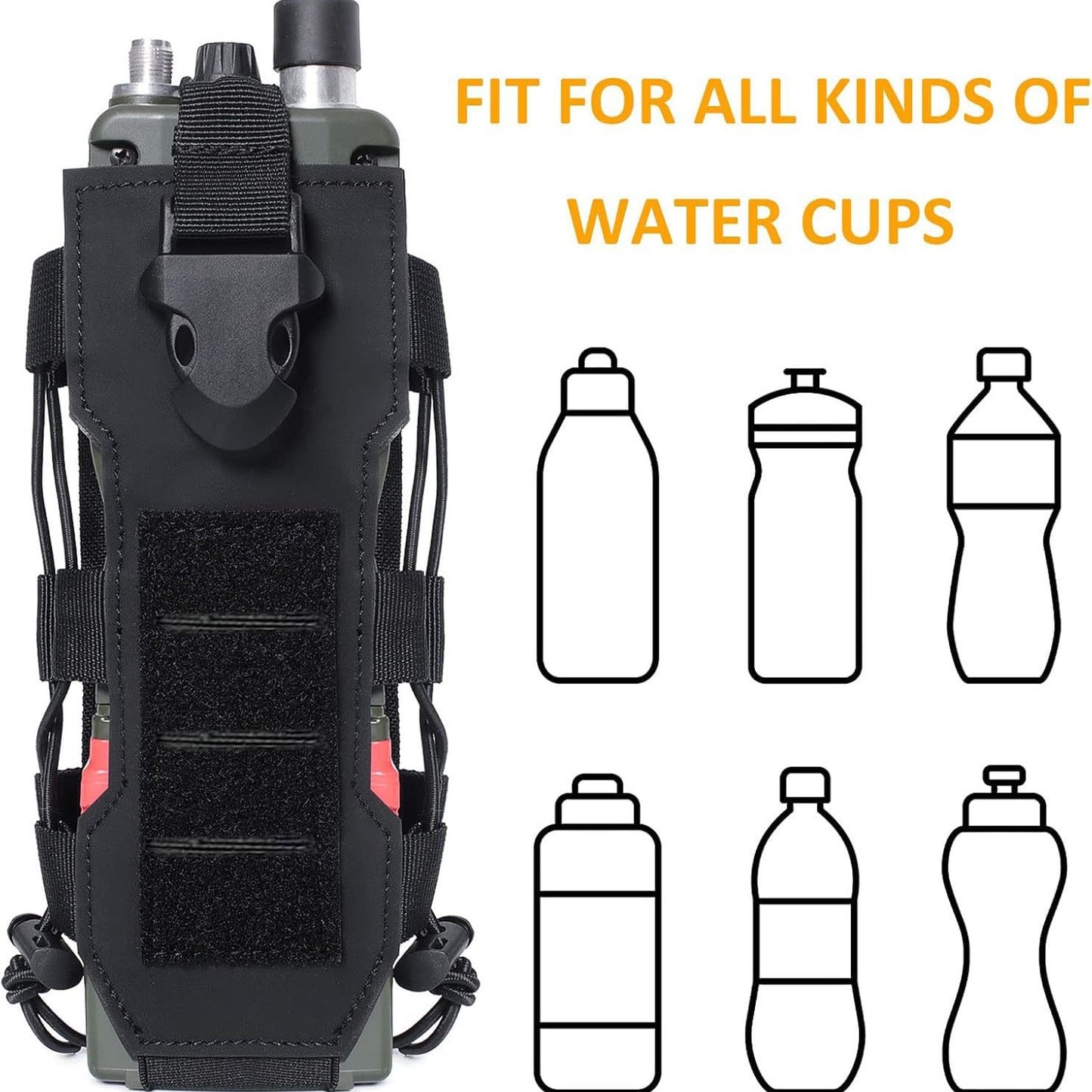 Khaki Adjustable Tactical Water Bottle Pouch - Multi-Functional MOLLE Compatible Accessory Bag for Hiking & Outdoor Survival - Image 2