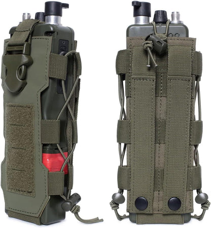Green Adjustable Tactical Water Bottle Pouch - Multi-Functional MOLLE Compatible Accessory Bag for Hiking & Outdoor Survival
