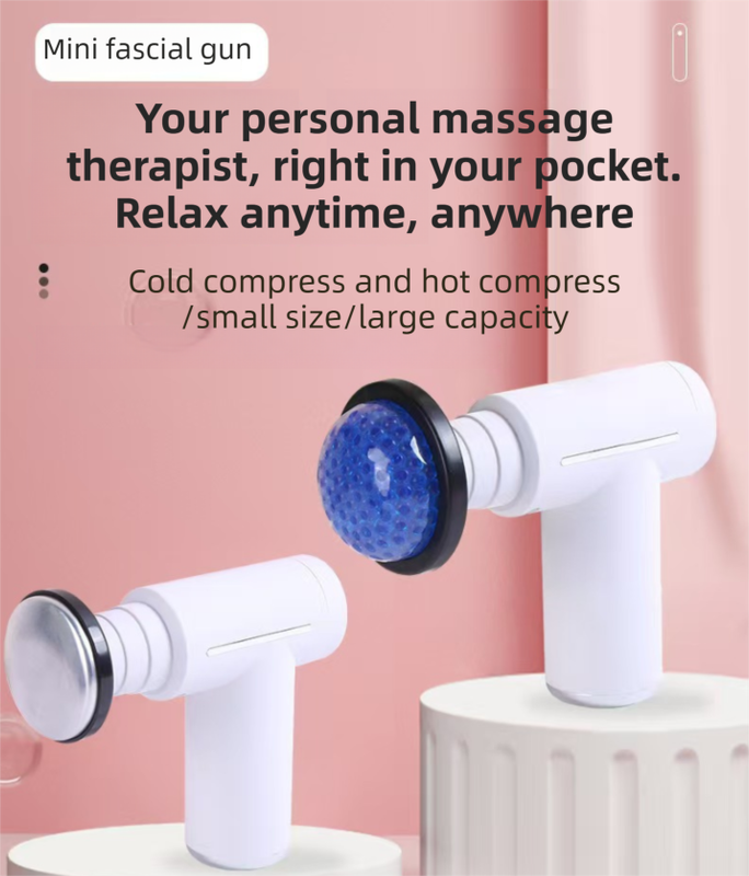 Grey Lightweight Mini Hot Cold Massage Gun with 6 Heads - 6 Intensity Dual Thermal Therapy Muscle Reliever for Portable Body Recovery - Image 2