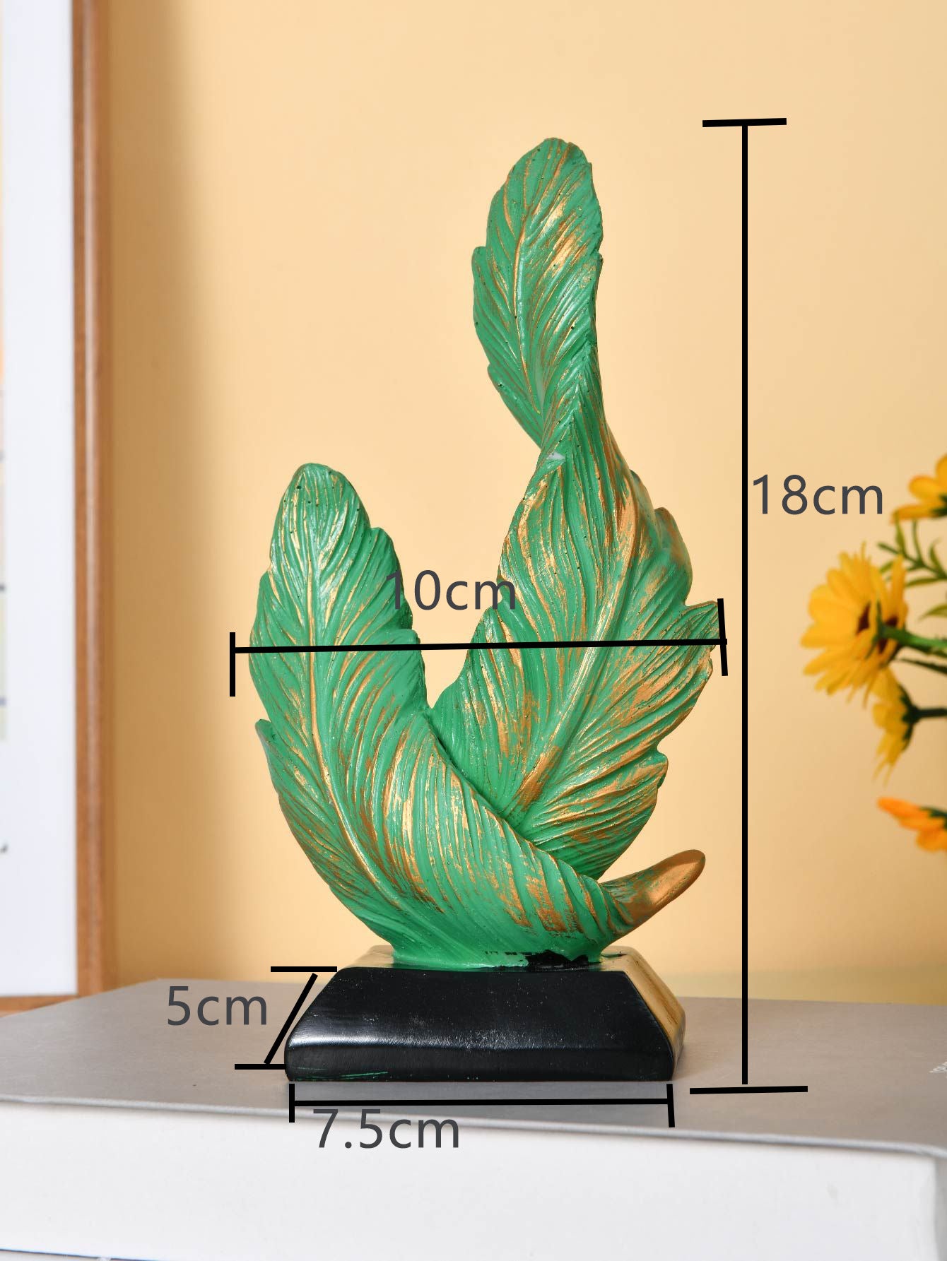 Green Luxury Artistic Resin Dual Feather Sculpture - Elegant Minimalist Home Decor for Entryway Living Room & Gallery Styling - Image 2
