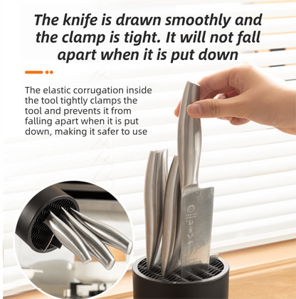 Matte Black Modern Multi-Slot Knife Block with Secure Wave Insert & Drainage - Space-Saving and Smooth Withdrawal, Preventing Fallout Design - Image 2