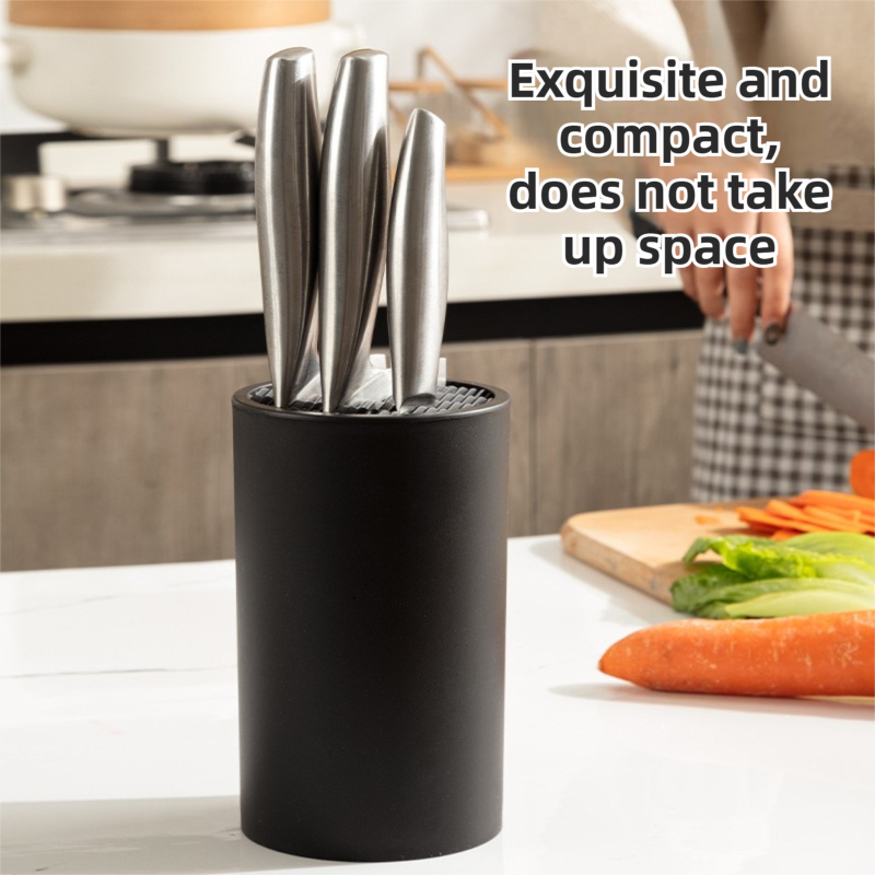 Matte Black Modern Multi-Slot Knife Block with Secure Wave Insert & Drainage - Space-Saving and Smooth Withdrawal, Preventing Fallout Design - Image 4