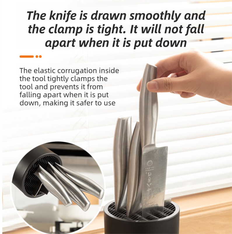2-Pack Matte Black Modern Multi-Slot Knife Block with Secure Wave Insert & Drainage - Space-Saving and Smooth Withdrawal, Preventing Fallout Design - Image 2