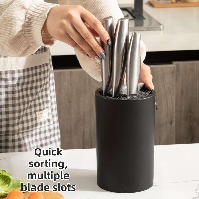 2-Pack Matte Black Modern Multi-Slot Knife Block with Secure Wave Insert & Drainage - Space-Saving and Smooth Withdrawal, Preventing Fallout Design - Image 3