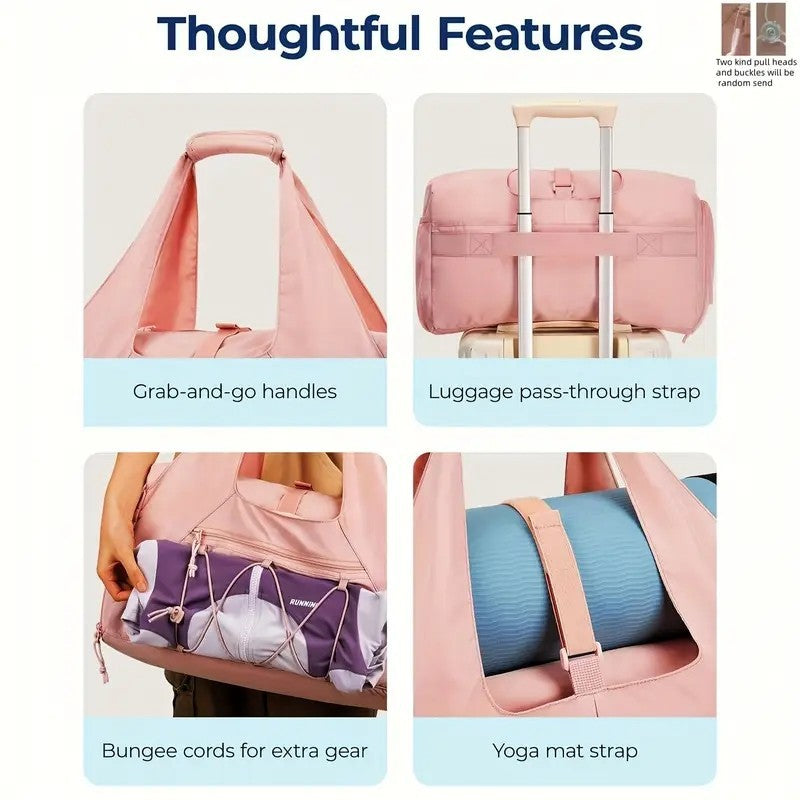 Black High-Capacity Yoga Gym Duffel Set with Bonus Bottle Phone Pouch, Separate Shoe Compartment & Yoga Mat Strap - Image 2