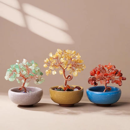Natural Pink Crystal Money Tree with Fortune Basin & Adjustable Wire Branches - Desktop Feng Shui Decor for Wealth and Prosperity - Image 3